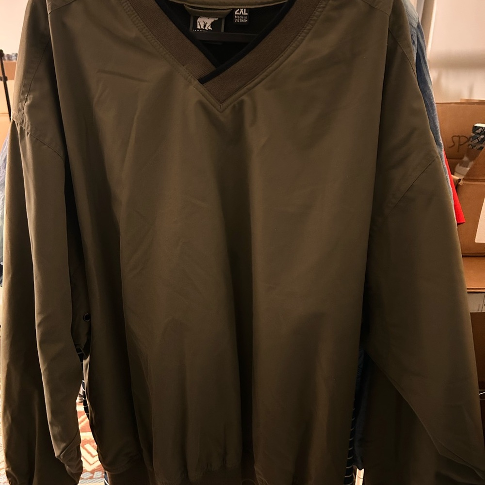 2X white bear khaki green Microfiber pullover V-neck golf wind jacket with zippe